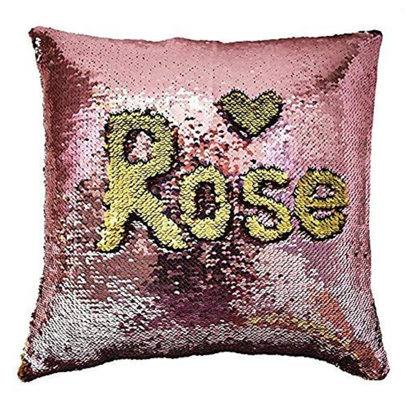 MOCOFO Glitter Pillow, Reversible Sequins Pillow Cover Magic Mermaid Fish Pillowcase Parkly Fun Flip Sequins Throw Pillow Cover Pink Gold Couch Cute Color Changing Decor Cushion Covers for Sofa16X16 - Image 1